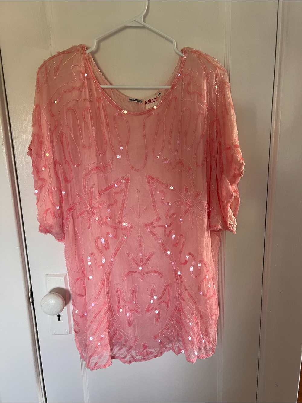 Vintage Pink Sequin Embellished Women's Top